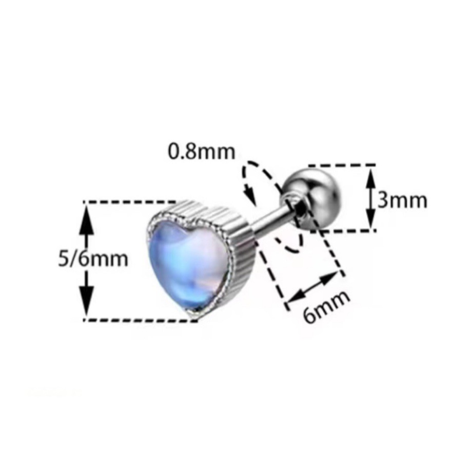 Roselife Double-head Halus Glossy Fancy Blue Moonstone Heart Screw Earrings 1pasang Untuk Wanita Perempuan Kecil Peach Stud Earring Perhiasan