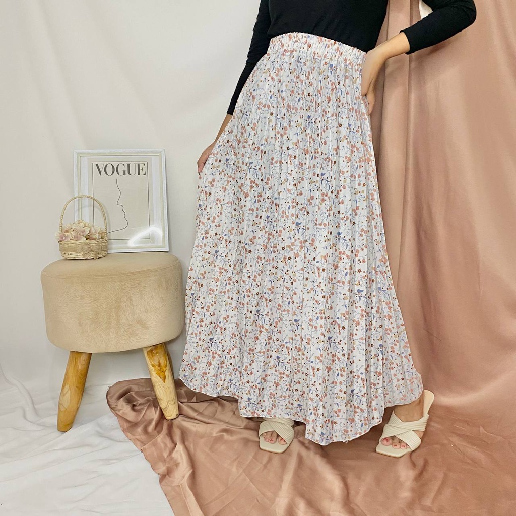 ROK PLISKET PREMIUM MOTIF BUNGA /ROK KLOK BUNGA BAHAN HYGET