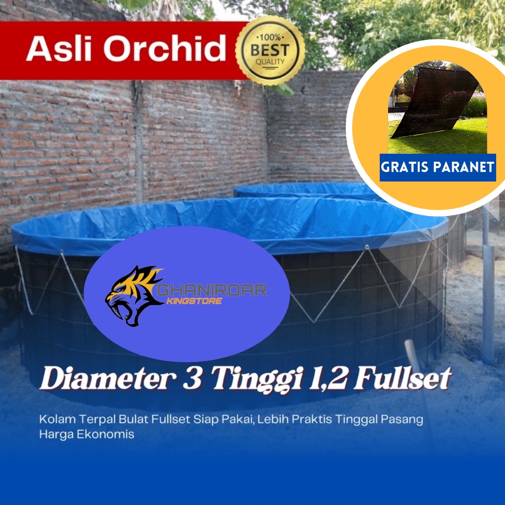 kolam terpal Diameter 3 tinggi 1,2 orchid fullset kolam terpal ikan