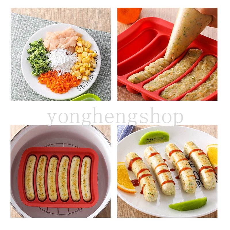 Cetakan Sosis / Hot Dog 6 Sekat Bahan Silikon Dengan Tutup Untuk Dapur