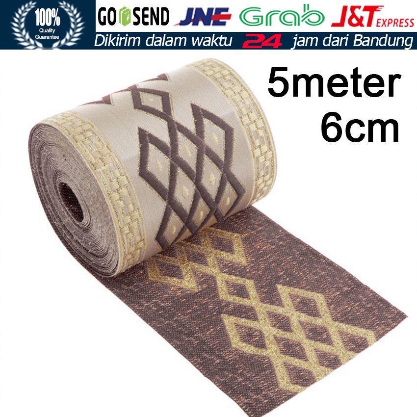 

[1ROLL/5METER] Webbing Jacquard Lebar 6cm/Webbing Motif Rok Manset Garis Leher