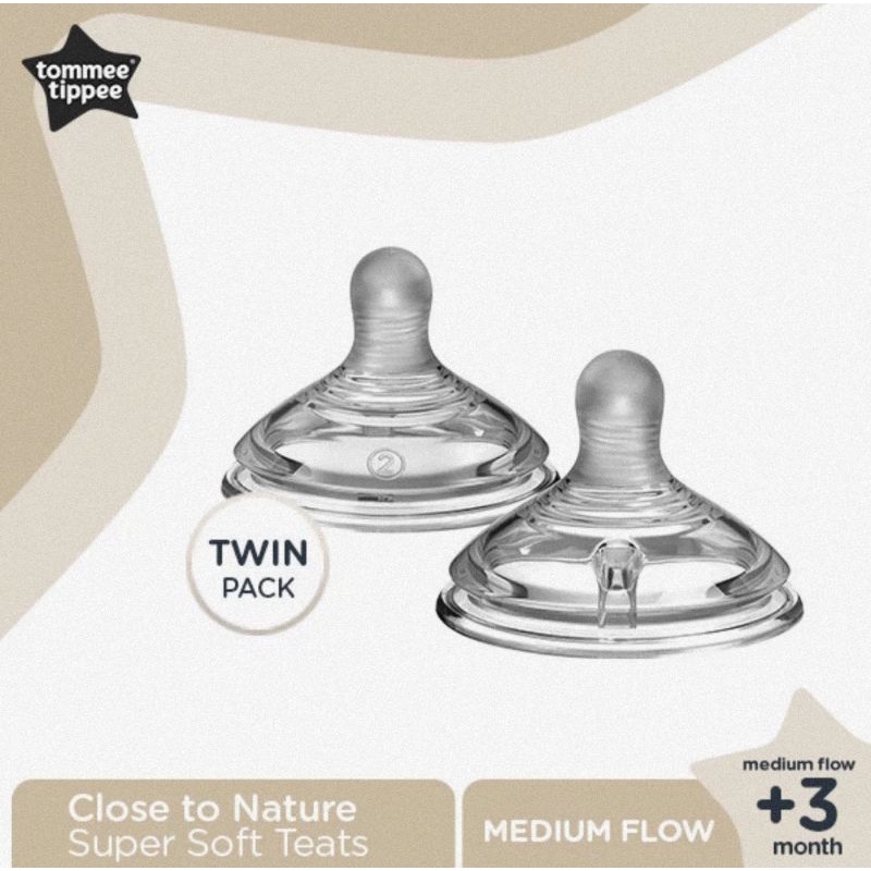 Tommee Tippee Close To Nature Teat Medium Flow 3+ Bulan Isi 2 Pcs - Dot Botol Susu