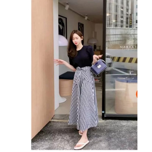 rok garis garis / rok Korea A-line / rok panjang