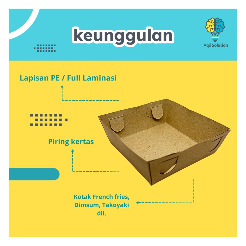 (10x10x3 cm) Paper Tray Kraft full Laminasi - Alas tempat makan kentang sosis takoyaki Anti Minyak