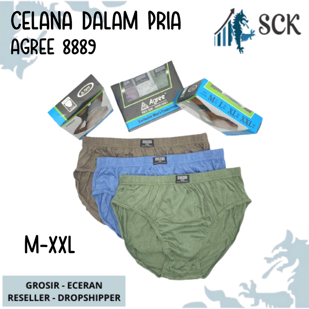 [ISI 3] CD Pria AGREE 8889 Maxi Pinggang Karet / Celana Dalam Ukuran M-XXL / Pakaian Dalam Cowok - sckmenwear GROSIR