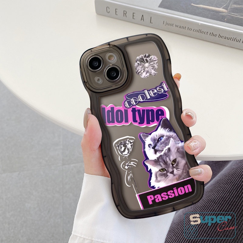 Soft Case Tepi Bergelombang Untuk OPPO A17 A57 A17K A3s A12 A16K A95 A96 A15 A54 A74 A78 A16 A16s A55 A96 A5 A9 A52 A5s A7 Reno 8T 7 6 8Z A77 A77s A1k A53 Stiker Trendy Case Kucing Label