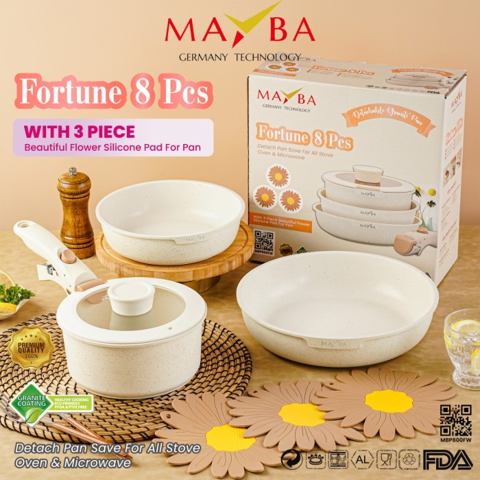 Terlaris Panci Fortune 8 Pcs Cookware Set Granit Putih Anti Lengket Sehat Mayba