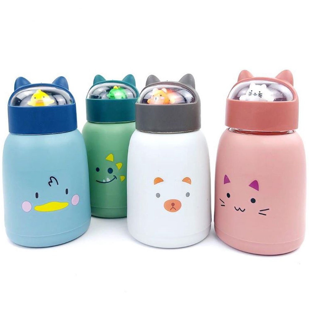 Botol Minum Unik Kaca Dengan Motif Kepala Boneka 360ml - Botol Souvenir Gift BMK104 / Botol Minum Karakter Boneka