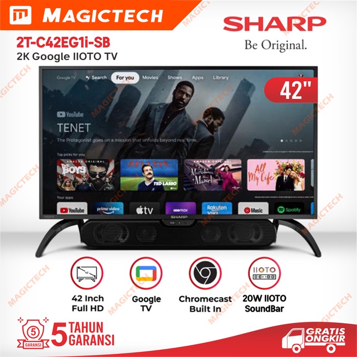 TV LED SHARP 42 Inch / 42" 2T-C42EG1i-SB IIOTO SoundBar Google TV FHD