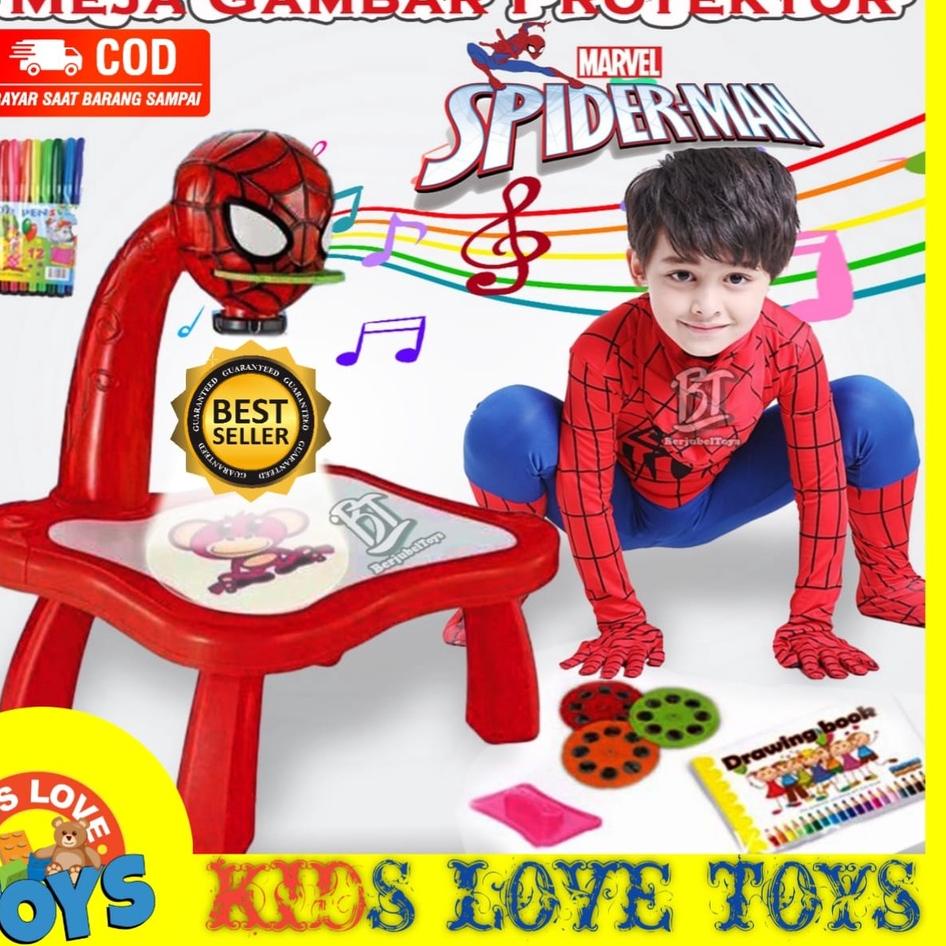 ✬ MAINAN ANAK MEJA BELAJAR GAMBAR ANAK PROYEKTOR SPIDERMAN CAPTAIN & JERAPAH DRAWING / MAINAN ANAK T