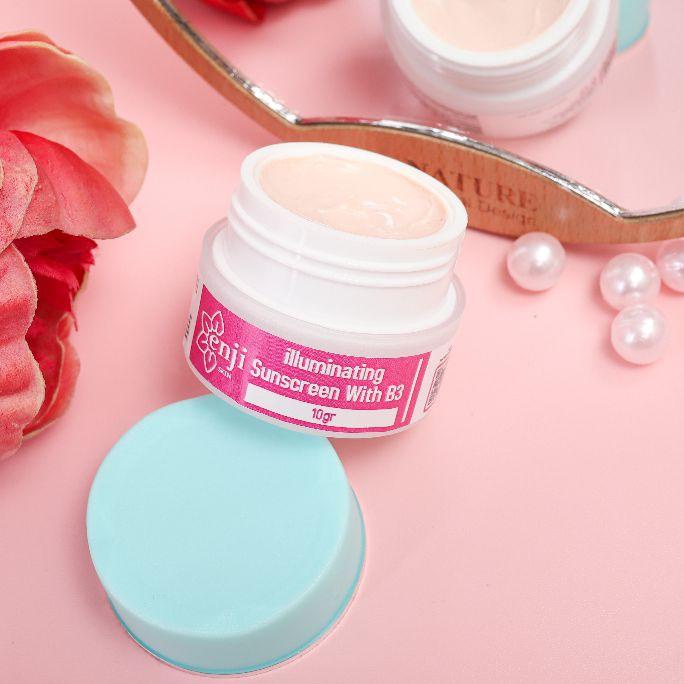 ➭ SUNSCREEN ILUMINATING B3" ENJI SKINCARE/ cream siang membuat glowing anti acne dengan SPF 30  ♣