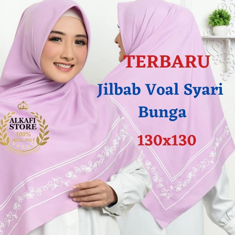 MENARIK VOAL BUNGA SYARI / JILBAB VOAL SYARI MOTIF BUNGA / SEGIEMPAT SYARI VOAL BUNGA