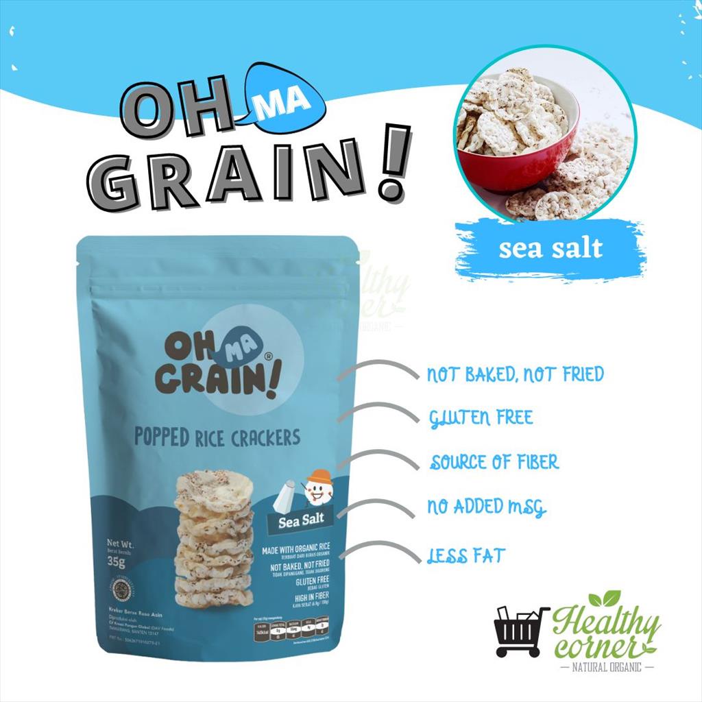 

Oh Ma Grain Rice Crackers Sea Salt 35 gr Snack Gluten Free No MSG