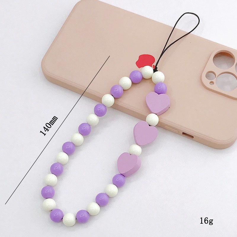 Mix Candy Color Wooden Love Heart Manik-Manik Bulat Rantai Anti Hilang Untuk iPhone Android OPPO VIVO Huawei Xiaomi Redmi Samsung Semua Ponsel Earphone Case Gelang