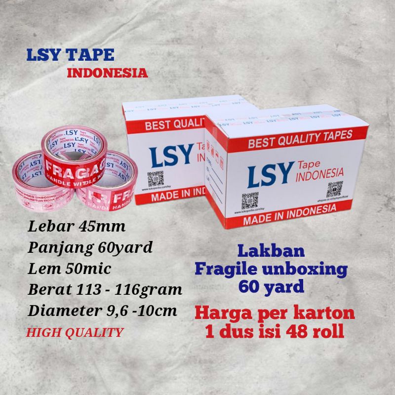 

lakban fragile unboxing mix 60yard 1 dus isi 48 roll LSY TAPE ( CBM )