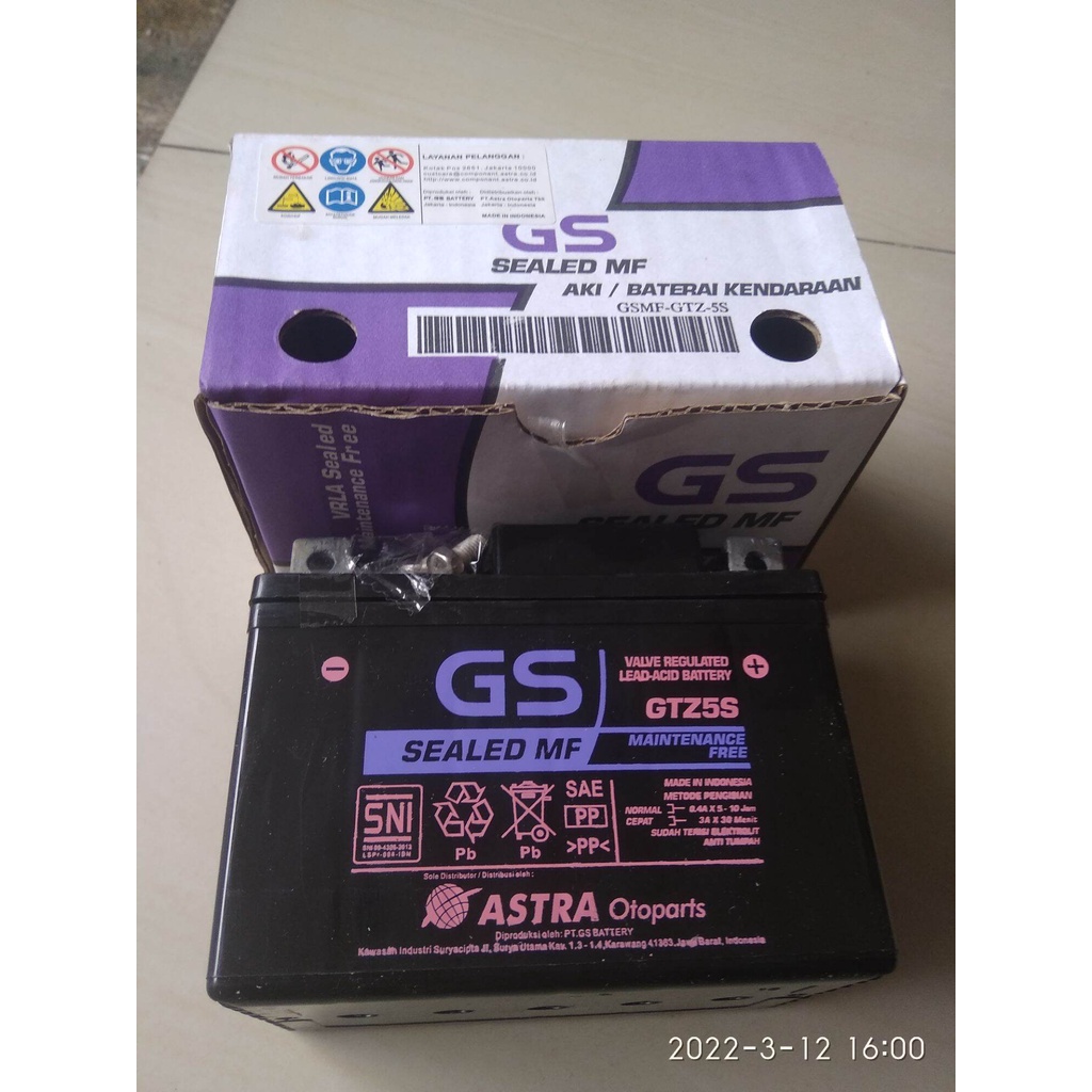Aki kering GS Astra GTZ5S Voltage 12V Capacity