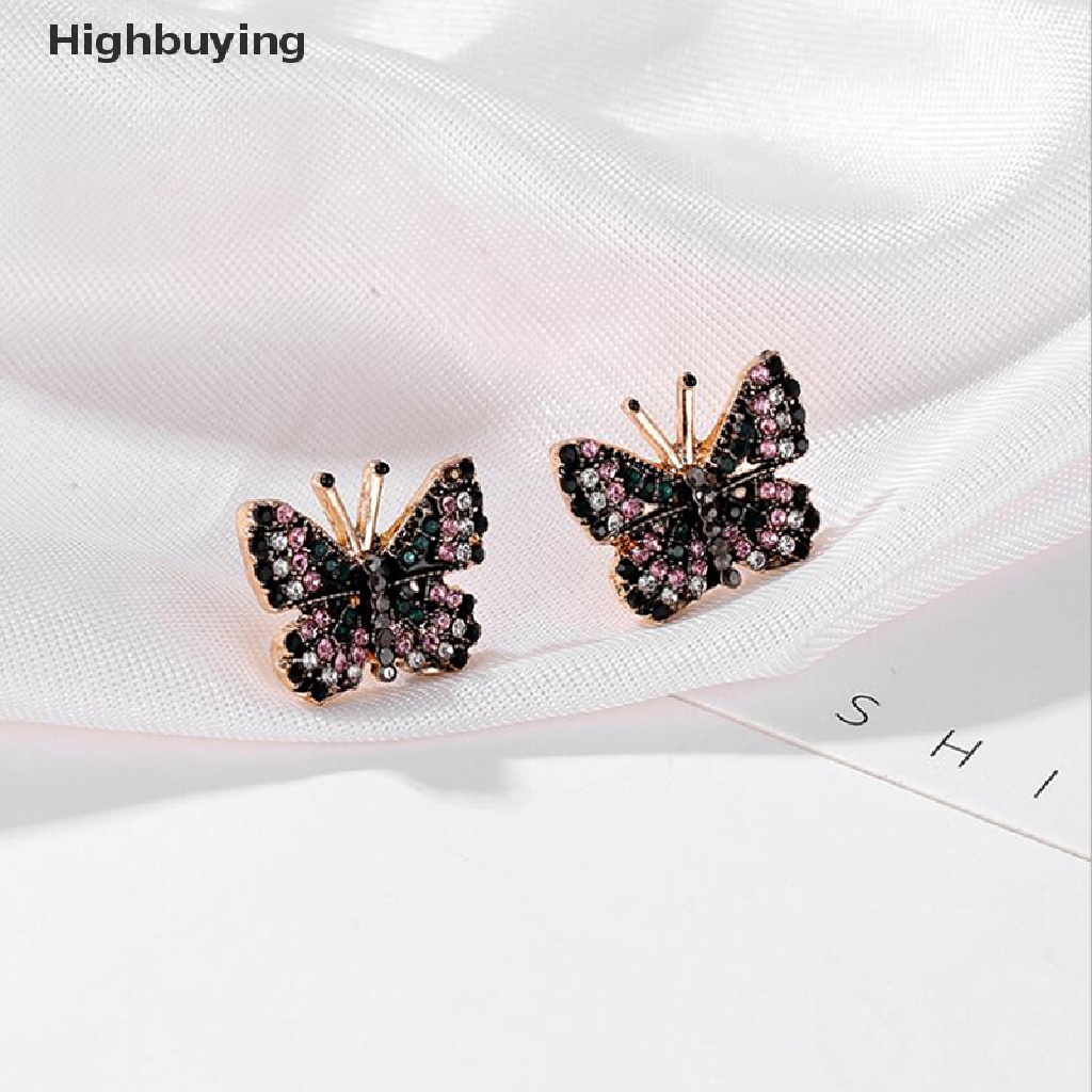 Hbid Fashion Berlian Imitasi Kristal Warna-Warni Kupu-Kupu Stud Anting Wanita Perhiasan Glory