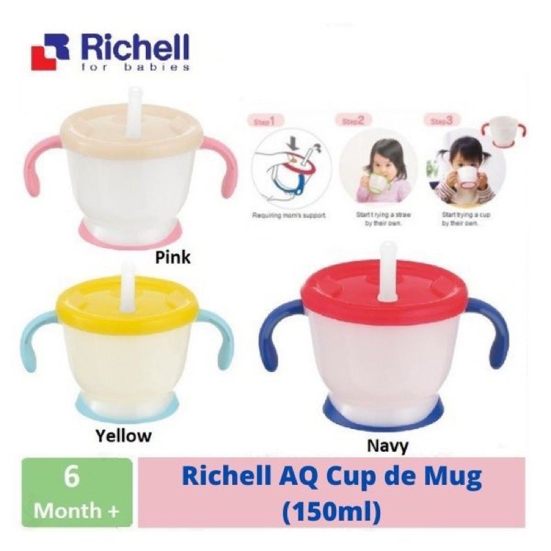 RICHELL - AQ Straw Training Mug R Yellow Training Straw Mug 150ml Aquela Cup De Mug (New) Botol Minu