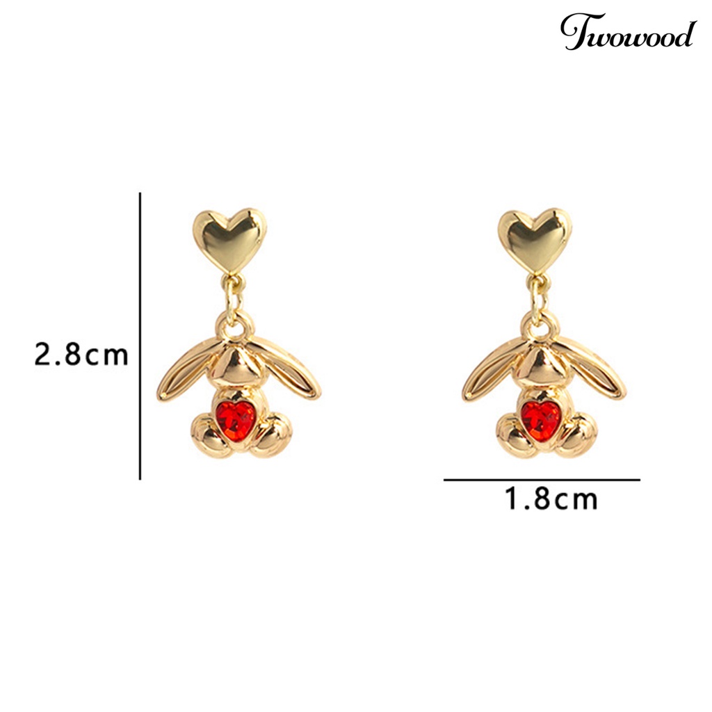 Twowood 1pasang Ladies Earrings Indah Halus Kompak Ringan Mewah Kepribadian Pakaian Sehari-Hari Paduan Kelinci Bertelinga Besar Dengan Zirkonia Anting Wanita Aksesoris Pesta