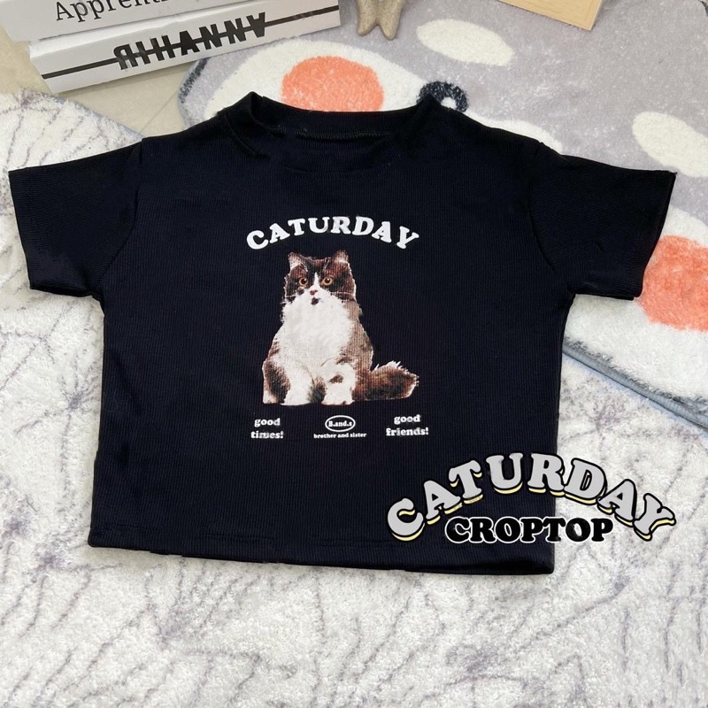 Tq88indonesia Baju Atasan Cewek Crop Top Wanita CATURDAY / Busana Casual  / Ootd  Terbaru