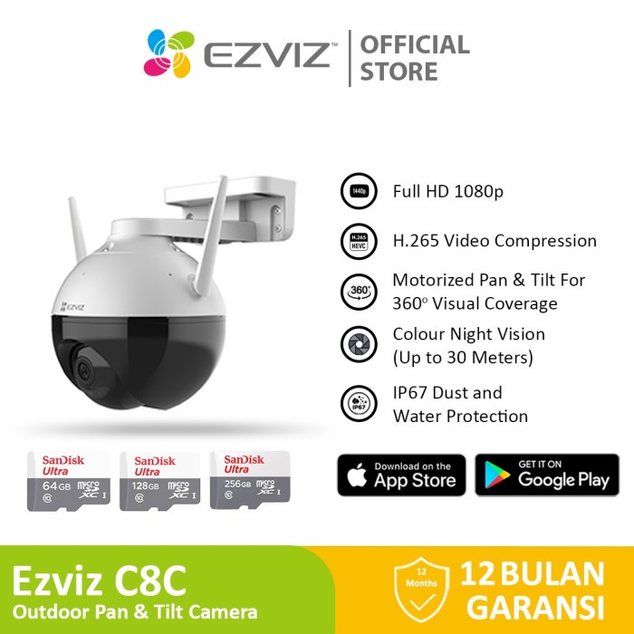 Terlaris Ezviz C8C Outdoor Cctv Bundling W/ Sandisk Sd Card 64/128/256Gb