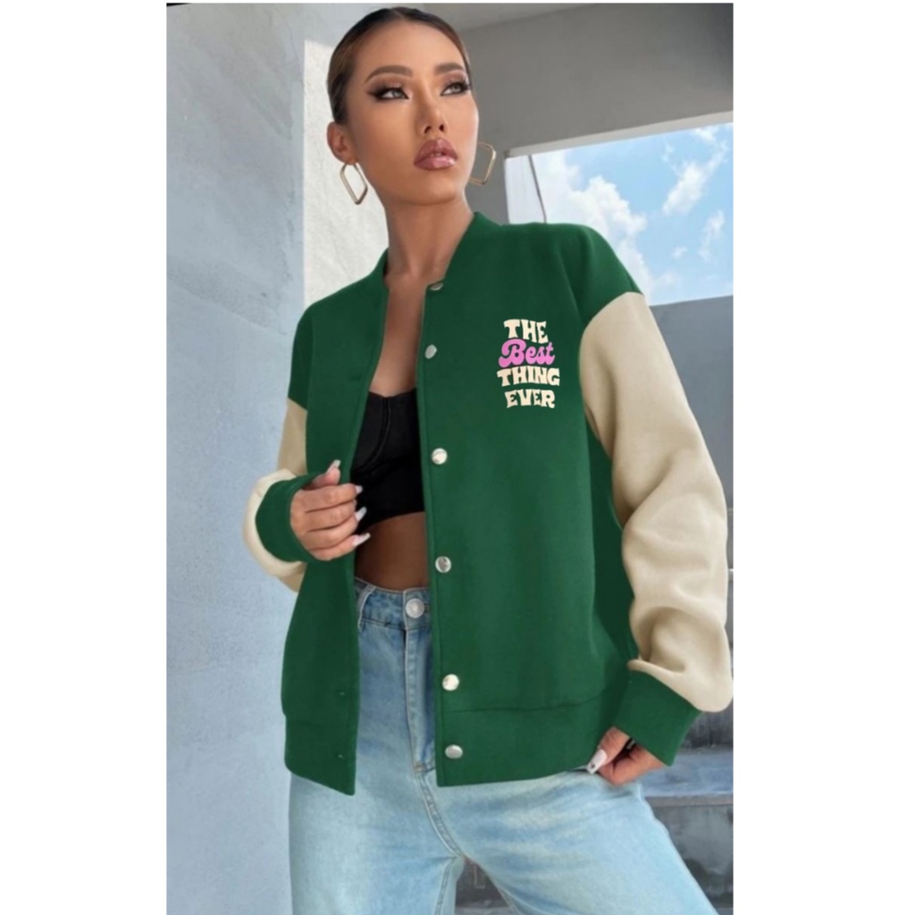 THE BEST THINGS VARSITY PRIA WANITA SWEATER JACKET BASEBALL KOREAN FASHION OUTFIT LUCU ALA KOREAN