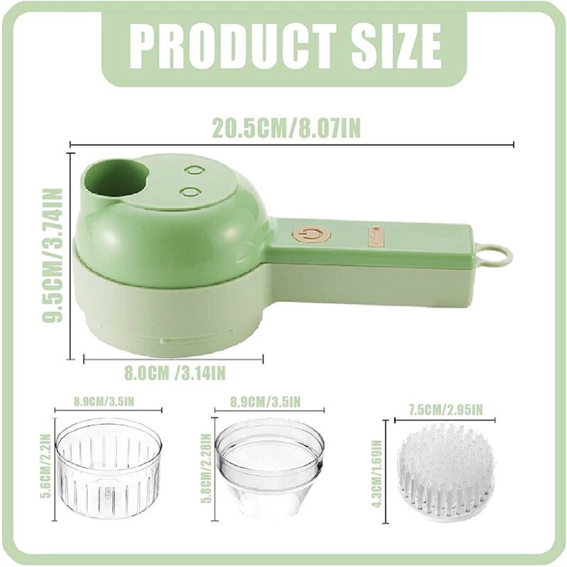 Set Alat 4 in 1 Pemotong Sayuran Elektrik Mini Wireless Rechargerable Pemotong Penghancur Peeler dan Brush