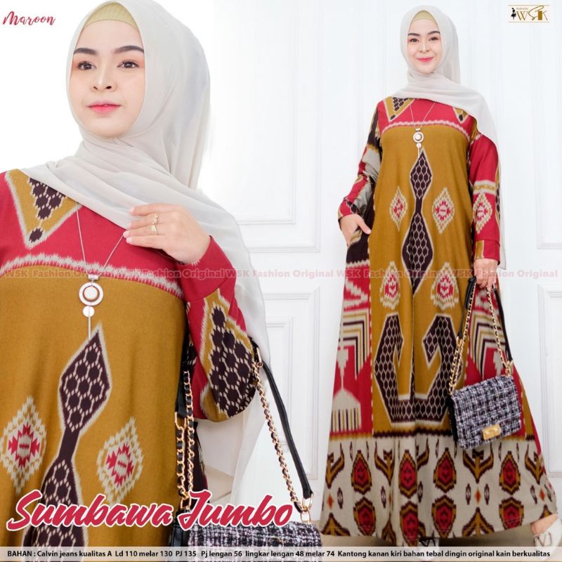 SUMBAWA ORI WSK GAMIS WANITA MODERN KEKINIAN CALVIN JEANS MAXI PREMIUM BAHAN TEBAL ADEM JATUH MOTIF 