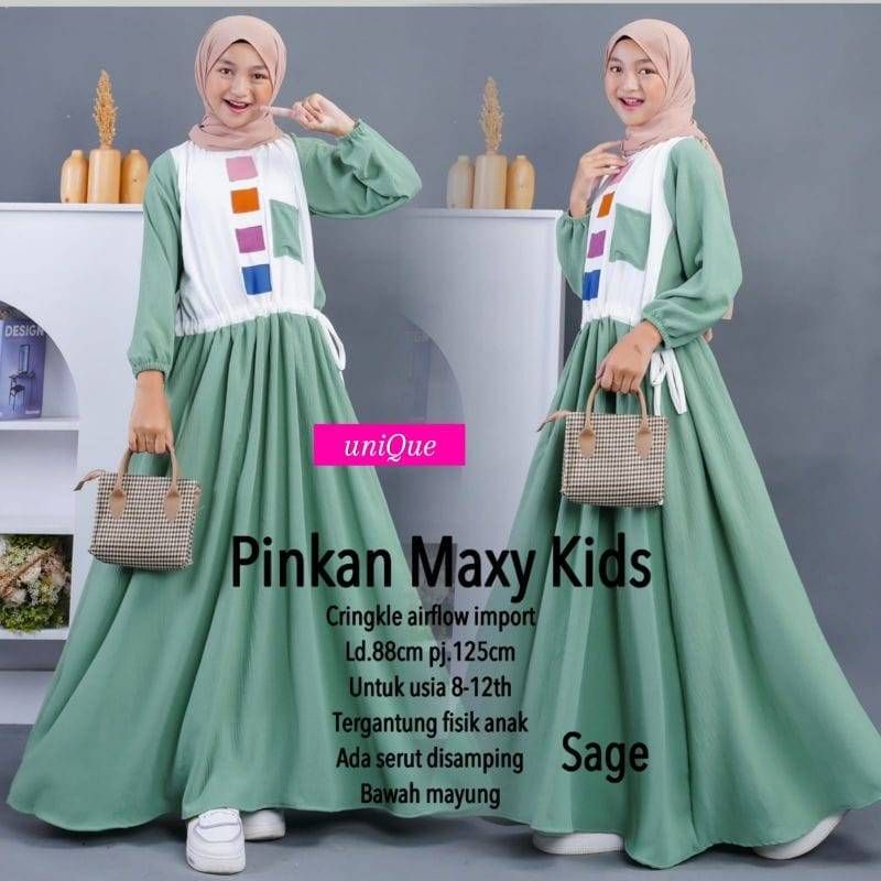 Pinkan maxy kids/gamis polos/baju muslim anak/gamis kringkle/gamis remaja/busana muslim anak/gamis a