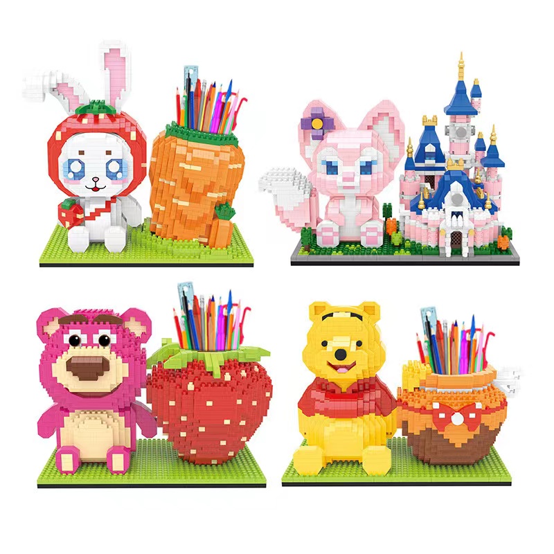 Kompatibel Dengan Lego Strawberry Bear Lingna Belle Pen Holder Blok Bangunan Partikel Kecil Merakit Mainan Dewasa diy Buatan Tangan Perakitan