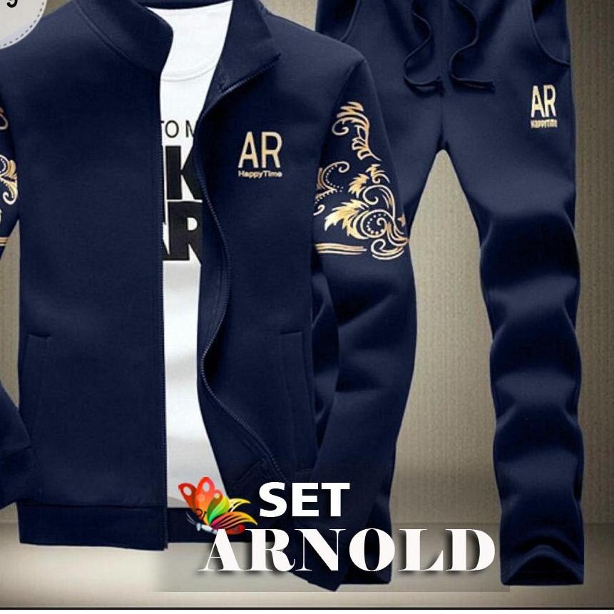 ✧ SET ARNOLD TRAINING | SETELAN PAKAIAN OLAHRAGA PRIA BABYTERRY TEBAL, SABLON FOIL EMAS, ADA SELETIN