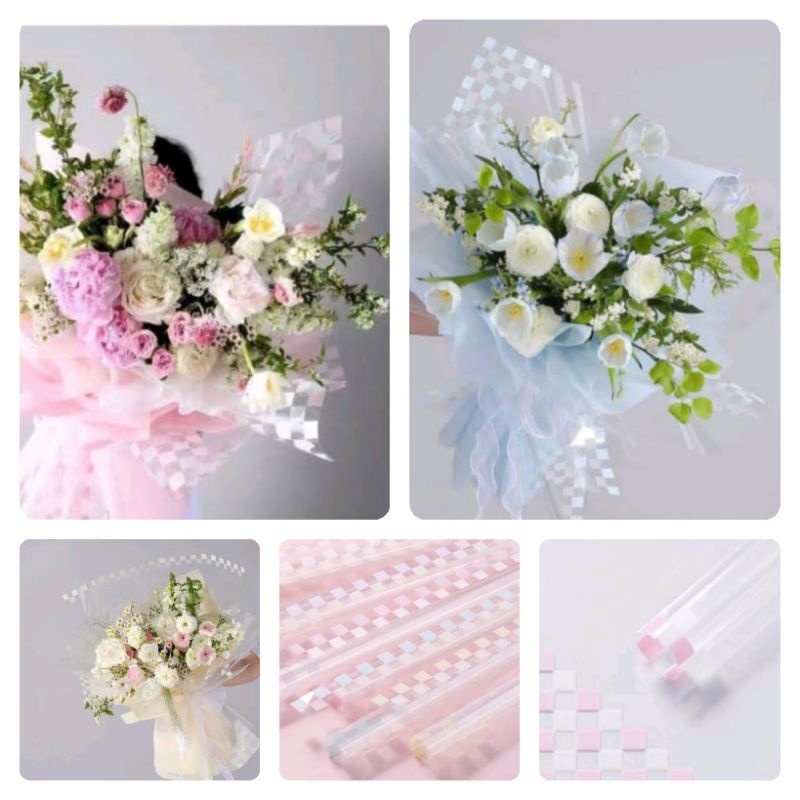 

Free Packing Paper Wrapping Flower- Kertas Kado - Kertas Buket Bunga Kotak Warna Transparan Kertas Cellophane Square Pattern