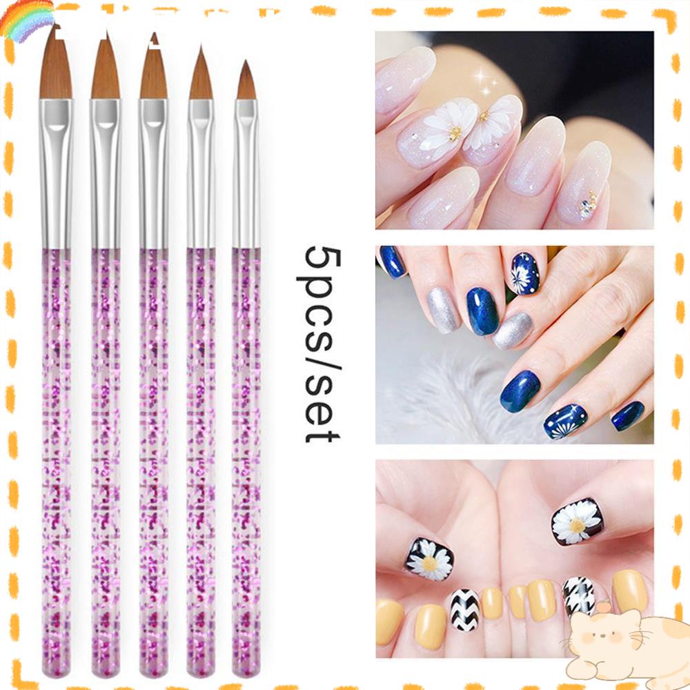 Solighter 5Pcs Kuas Nail Art Gradien Baru Manicure Manicure Alat Kuas Ukir Ekstensi Kuku
