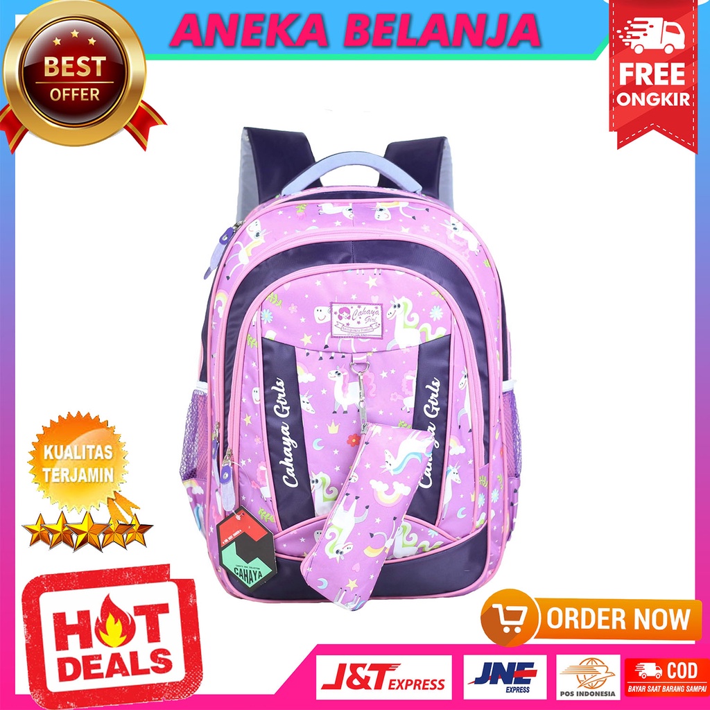 Tas Ransel Anak Perempuan Cahaya Kuda Pony Ungu TK SD SMP Backpack Sekolah Anak Cewe Lucu Imut Bagus Multifungsi Free Raincover Dan Tempat Pensil Tas Traveling Girls Bahan Awet Tebal Harga Termurah Terlaris Kualitas Import