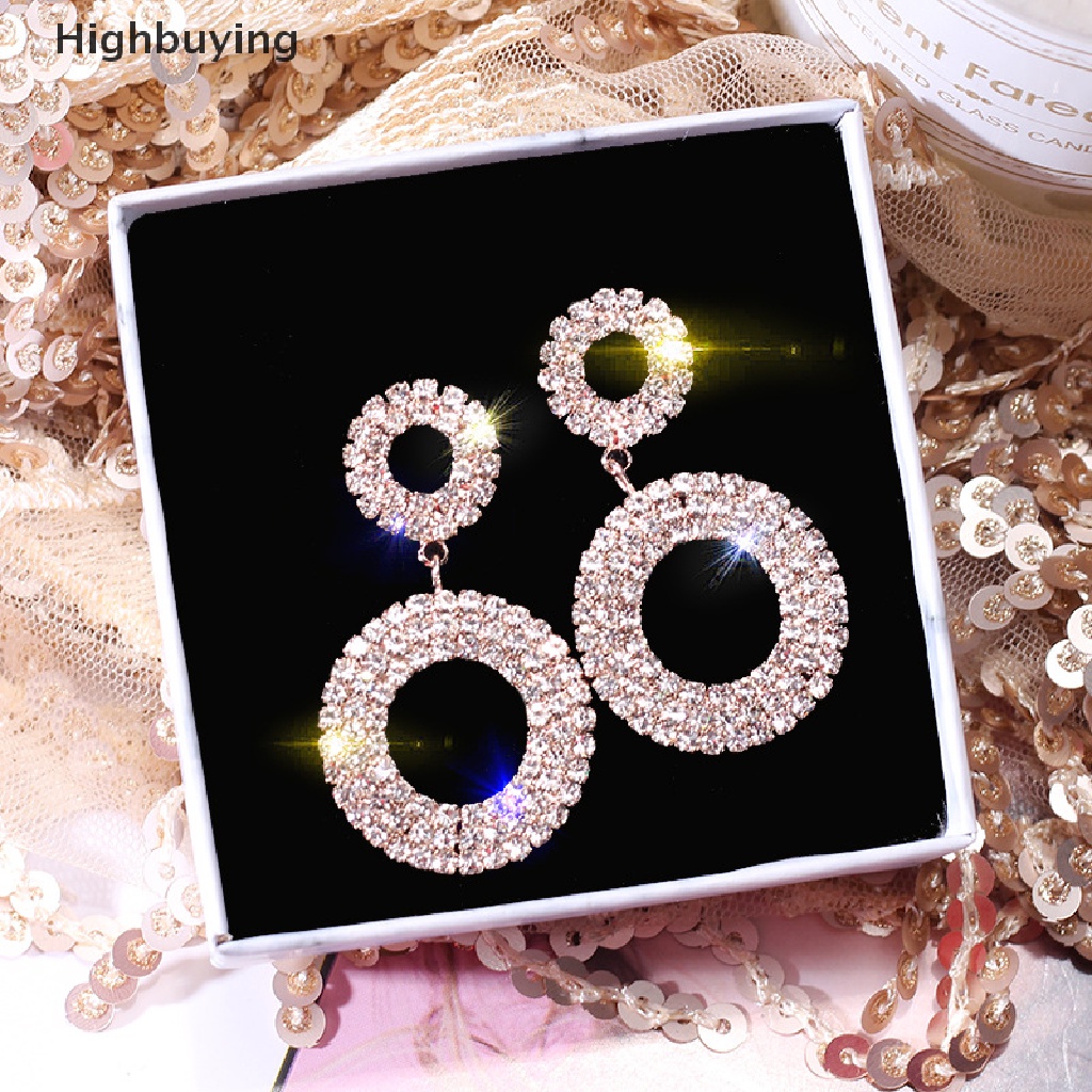 Hbid Anting Bulat Wanita Kristal Geometris Hoop Earrings Hadiah Perhiasan Pernikahan Glory