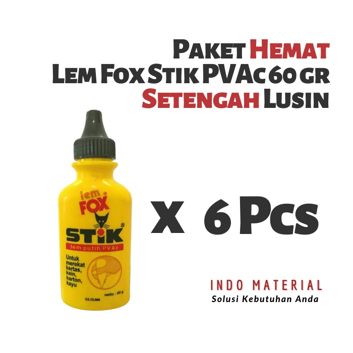

Paket Hemat Lem Fox Stik PVAc 60 gr Setengah Lusin