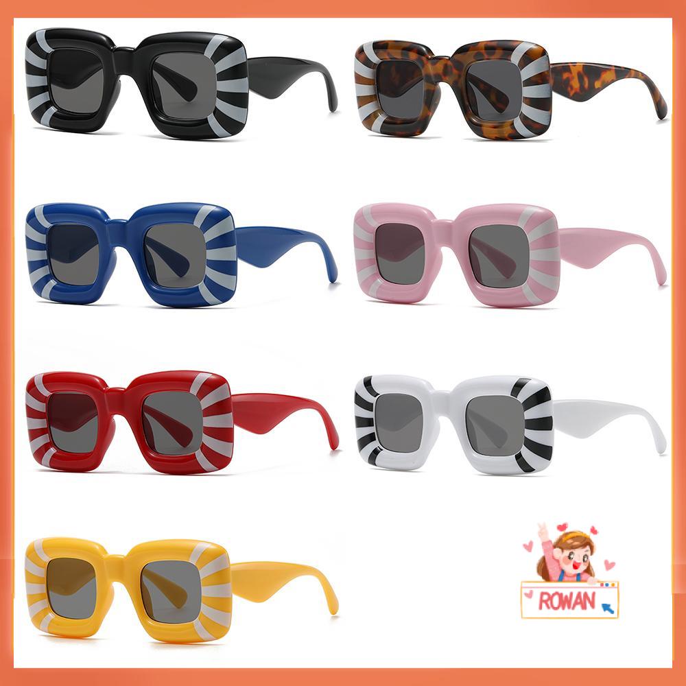 R-flower Wanita Stripe Square Sunglasses Trendy Pesta Kacamata Eyewear Punk Kacamata Matahari