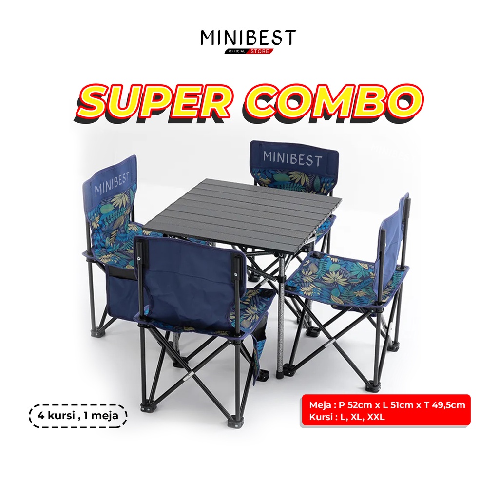 MINIBEST SUPER COMBO FAMILY Kursi Lipat Portable dan Meja Lipat Camping Kursi Lipat Outdoor Portable
