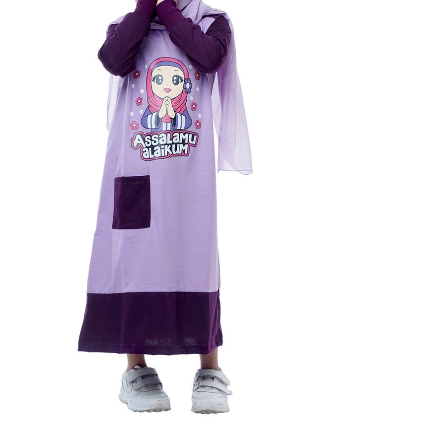 ☑ Dungdungkids Baju Gamis Kaos Anak Perempuan Muslimah Assalamualaikum Ungu Ungu (Tanpa Jilbab) ✻