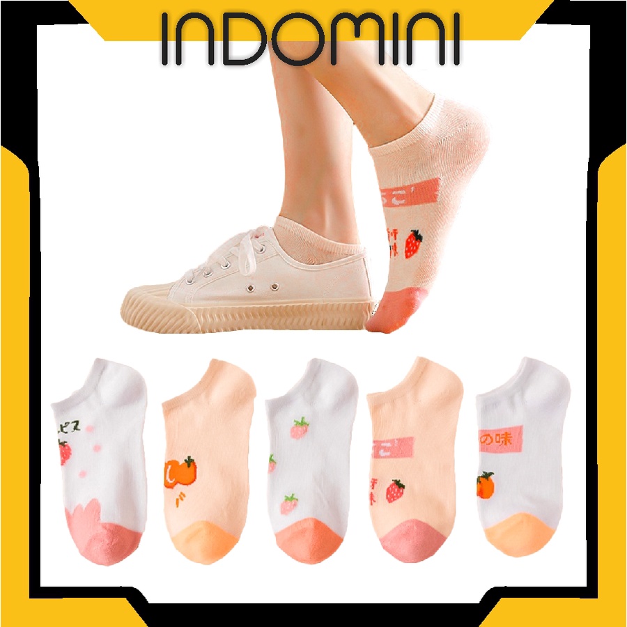 INDOMINI  Kaos Kaki Motif Strawberry Pink Ankle Sock Lembut Nyaman KK026