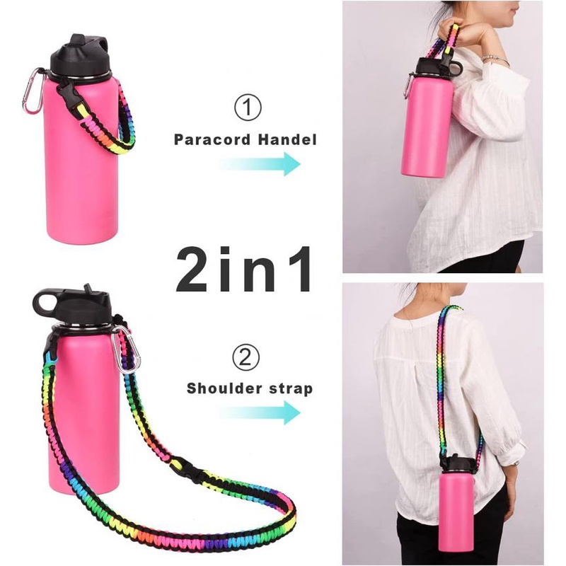 2pcs/set Aquaflask Tali Bahu Tutup Aksesoris 1.1M Hydroflask Portable Handle Rope Set Tumbler Mulut Lebar Botol Air Tali Bahu Pegangan Paracord