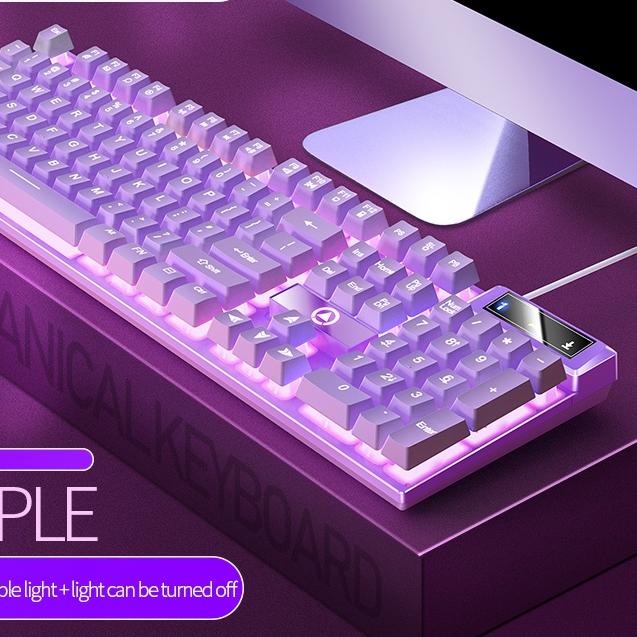 ✵ Gaming Keyboard Mechanical Feel Pink Ungu Girl Cute LED backlight Portable gamen Mekanikal kybord 