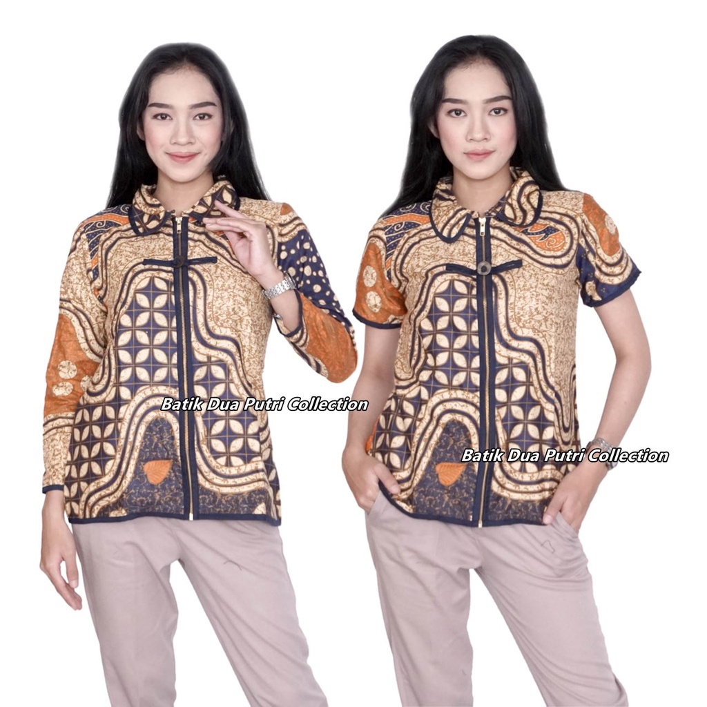 Atasan Batik Wanita Blouse Batik Resleting Depan Batik Dua Putri