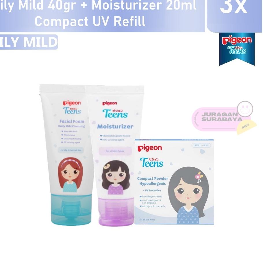 ◌ PIGEON TEENS Paket 3 Daily Remaja ( Daily 40ml+Moisturizer+Bedak UV Natural ) ♨