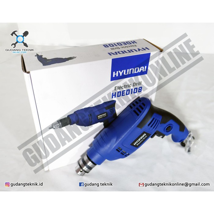 Mesin Bor Tangan Besi Kayu Listrik 10 mm 400 Watt HDED108 HYUNDAI / Electric Drill Bor Besi Kayu 10mm 400W HDED 108 HYUNDAI