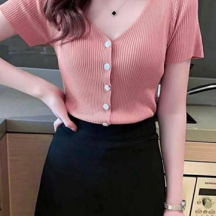 ♚ baju rajut v neck cewek lengan pendek Naomi ✿