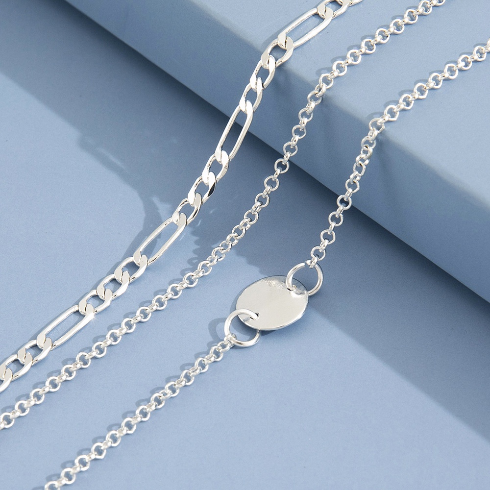 Set Gelang Fashion Bulat Sederhana, Canggih, Indah, Kompak, Kompak, Rantai Mengkilap Perak, Gelang Geometris