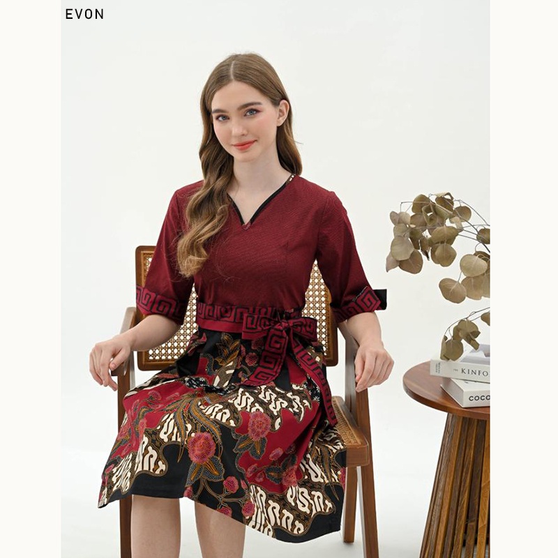 Evercloth Evon Dress Batik Wanita Dress Wanita Lengan Panjang Batik Couple Seragam