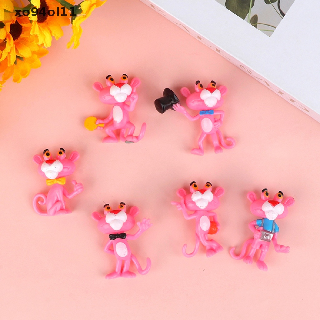 Xo 6Pcs Boneka Hewan Pink Panther Tokoh Anime Model Desktop Lucu Hiasan Mobil Dekorasi Rumah Mainan Anak Boneka Doll Mikro Landscape Ornamen Sisipan Kue OL