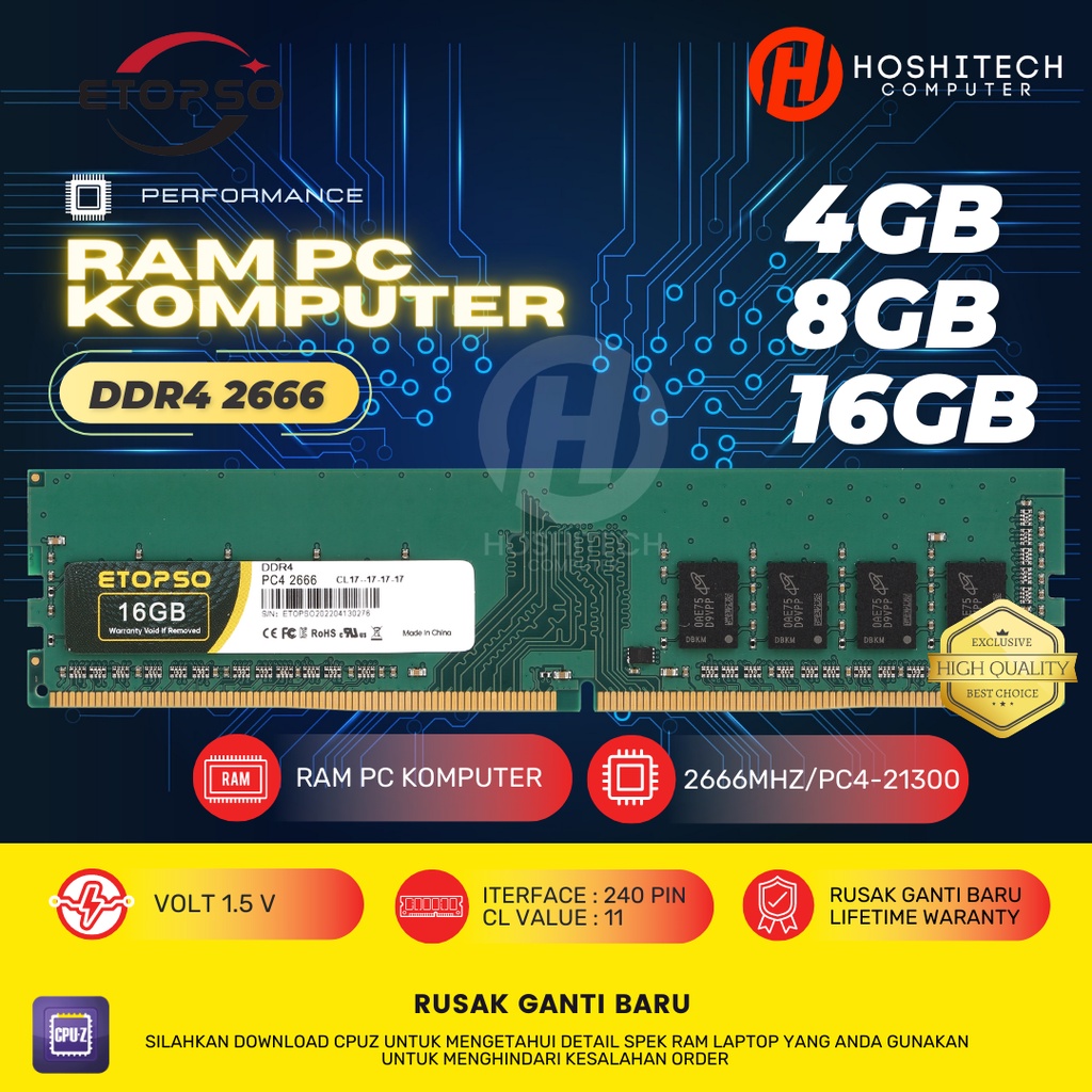 RAM PC DDR4 ETOPSO 8GB 4GB 2666 MHZ 1.2V MEMORY KOMPUTER